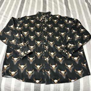 Barnfly Western Shirt Mens Medium Long Sleeve Long Horn Rodeo Cowboy